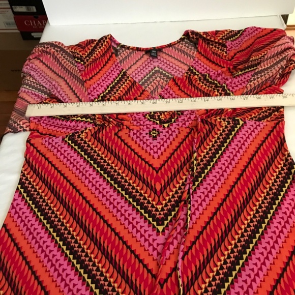 EN FOCUS Maxi Dress Pink Black Retro V Neck Kimono Sleeve Women’s Plus Size 14W - Picture 15 of 16